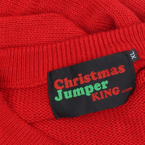 Christmas Jumper King Womens Red 7XL V-Neck Pullover Christmas Jumper