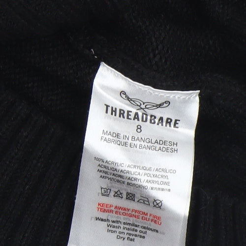 Threadbare Women's Black Sequin SNOW Pullover Jumper Size 8