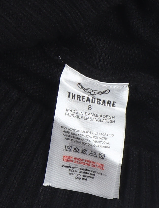 Threadbare Women's Black Sequin SNOW Pullover Jumper Size 8