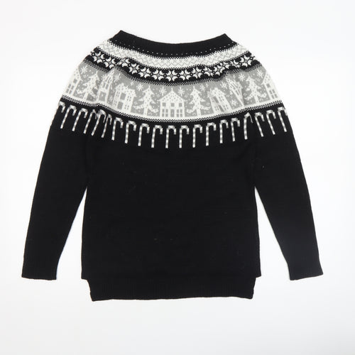Next Women's Black Fair Isle Christmas Jumper Size 8