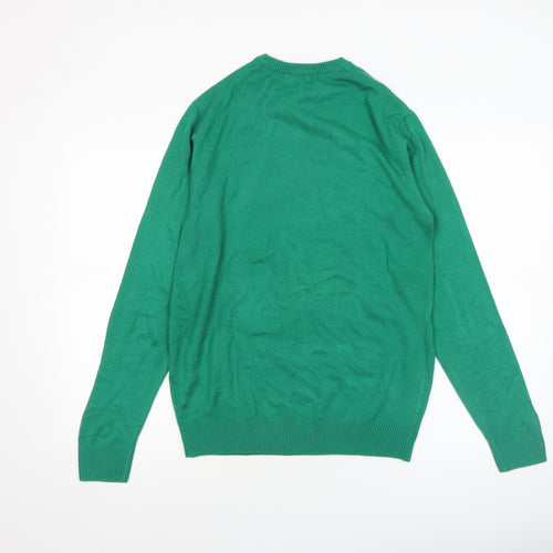 H&M Boys Green Christmas Santa Jumper Size 16 Years Acrylic Crew Neck