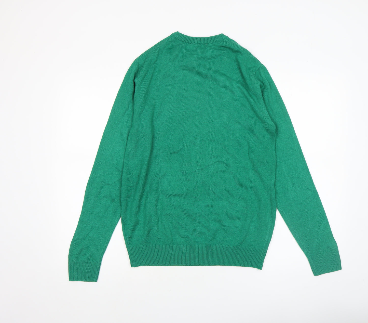 H&M Boys Green Christmas Santa Jumper Size 16 Years Acrylic Crew Neck