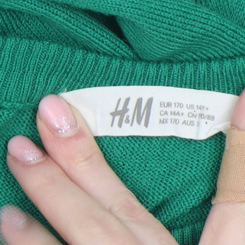 H&M Boys Green Christmas Santa Jumper Size 16 Years Acrylic Crew Neck