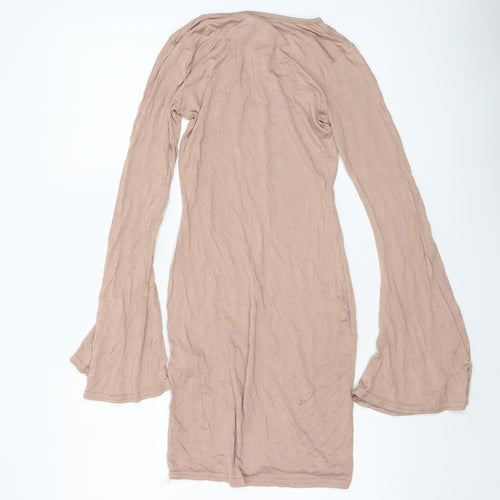 Missguided Women Beige Long Sleeve V-Neck Bodycon Dress Size 8
