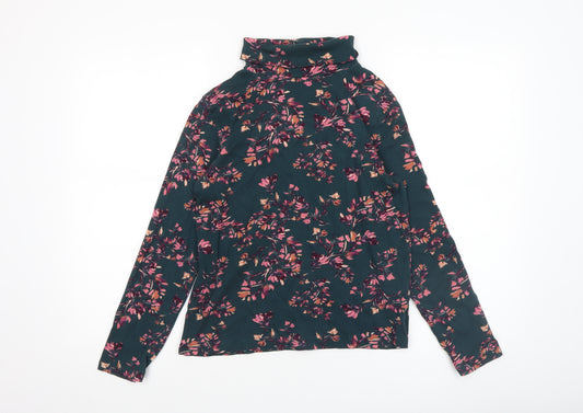 Cotton Traders Women's Green Floral Roll Neck Long Sleeve Top Size 10