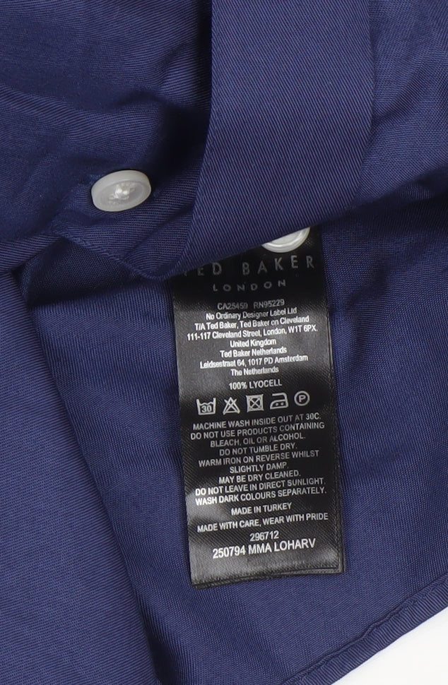 Ted Baker Men's Blue Lyocell Long Sleeve Formal Dress Shirt Size L