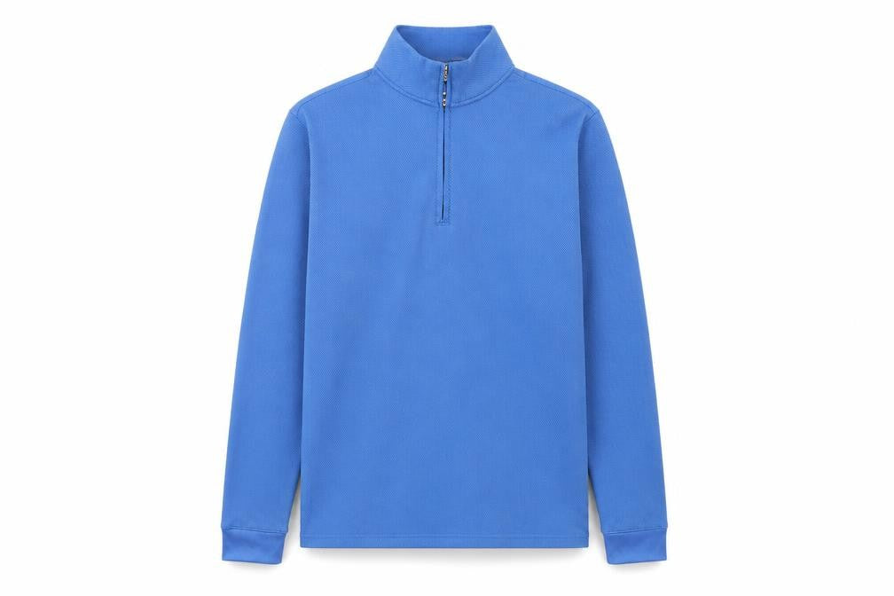 Front view of Croft & Barrow Men’s Blue 1/4 Zip Mock Neck Performance Sweatshirt M