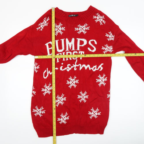 Boohoo Women's Red Maternity Christmas Jumper Size M/L Crew Neck Knit