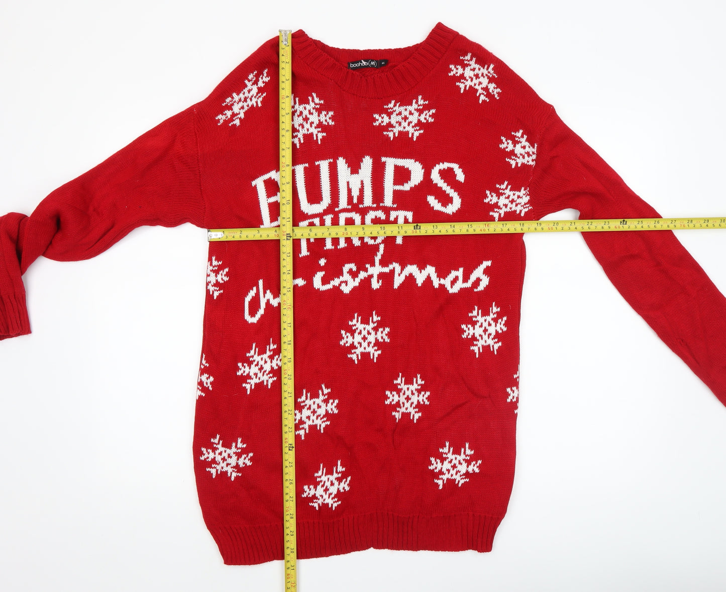 Boohoo Women's Red Maternity Christmas Jumper Size M/L Crew Neck Knit