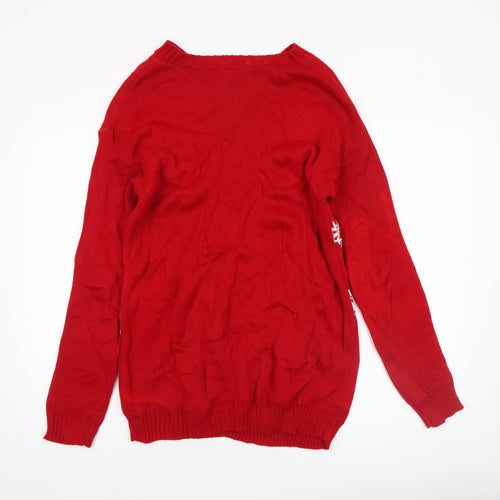 Boohoo Women's Red Maternity Christmas Jumper Size M/L Crew Neck Knit