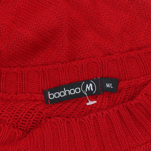 Boohoo Women's Red Maternity Christmas Jumper Size M/L Crew Neck Knit