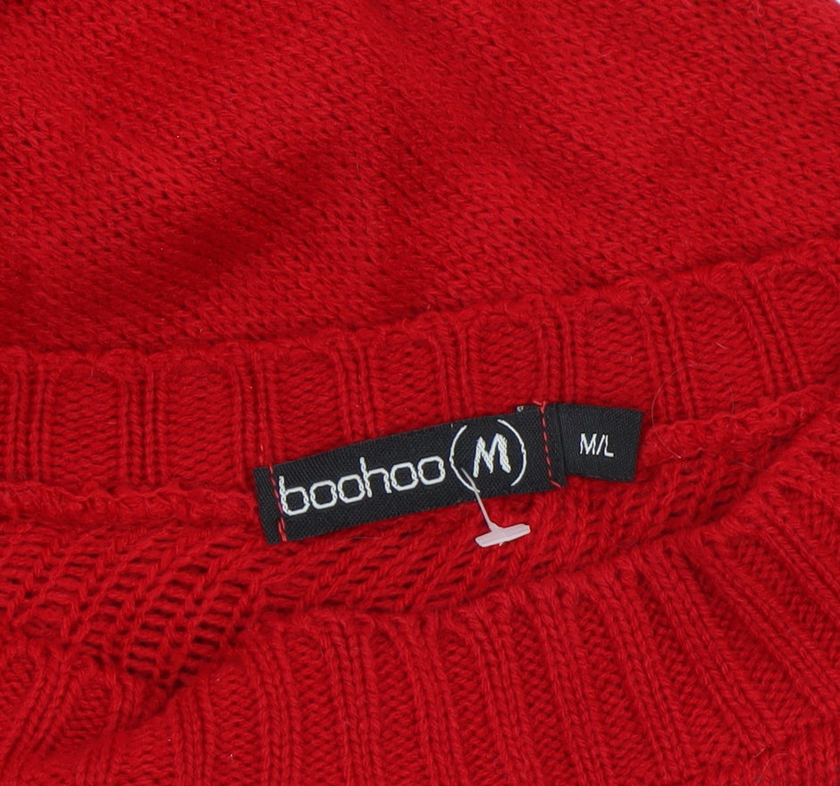 Boohoo Women's Red Maternity Christmas Jumper Size M/L Crew Neck Knit