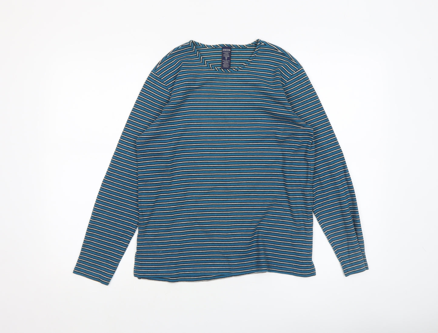 Lands' End Women's Blue Striped Long Sleeve Cotton T-Shirt XS