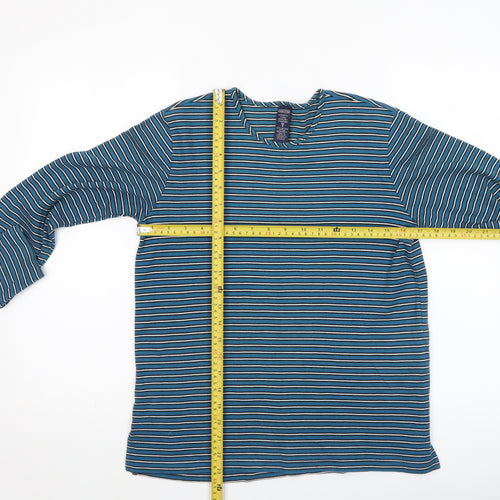 Lands' End Women's Blue Striped Long Sleeve Cotton T-Shirt XS