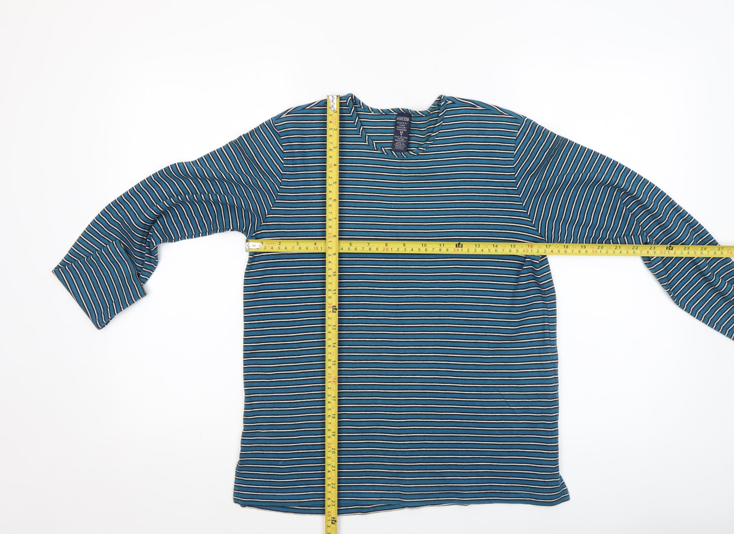 Lands' End Women's Blue Striped Long Sleeve Cotton T-Shirt XS