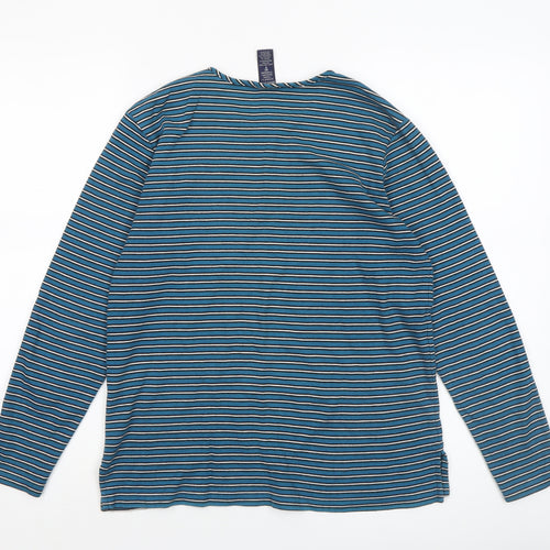 Lands' End Women's Blue Striped Long Sleeve Cotton T-Shirt XS