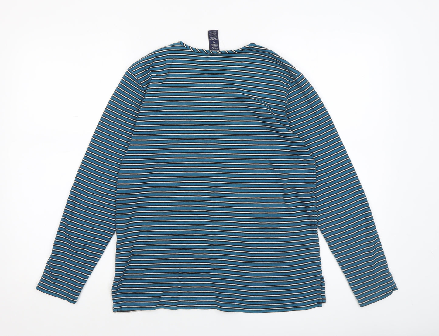 Lands' End Women's Blue Striped Long Sleeve Cotton T-Shirt XS