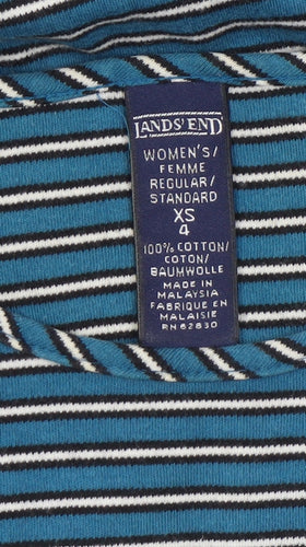 Lands' End Women's Blue Striped Long Sleeve Cotton T-Shirt XS