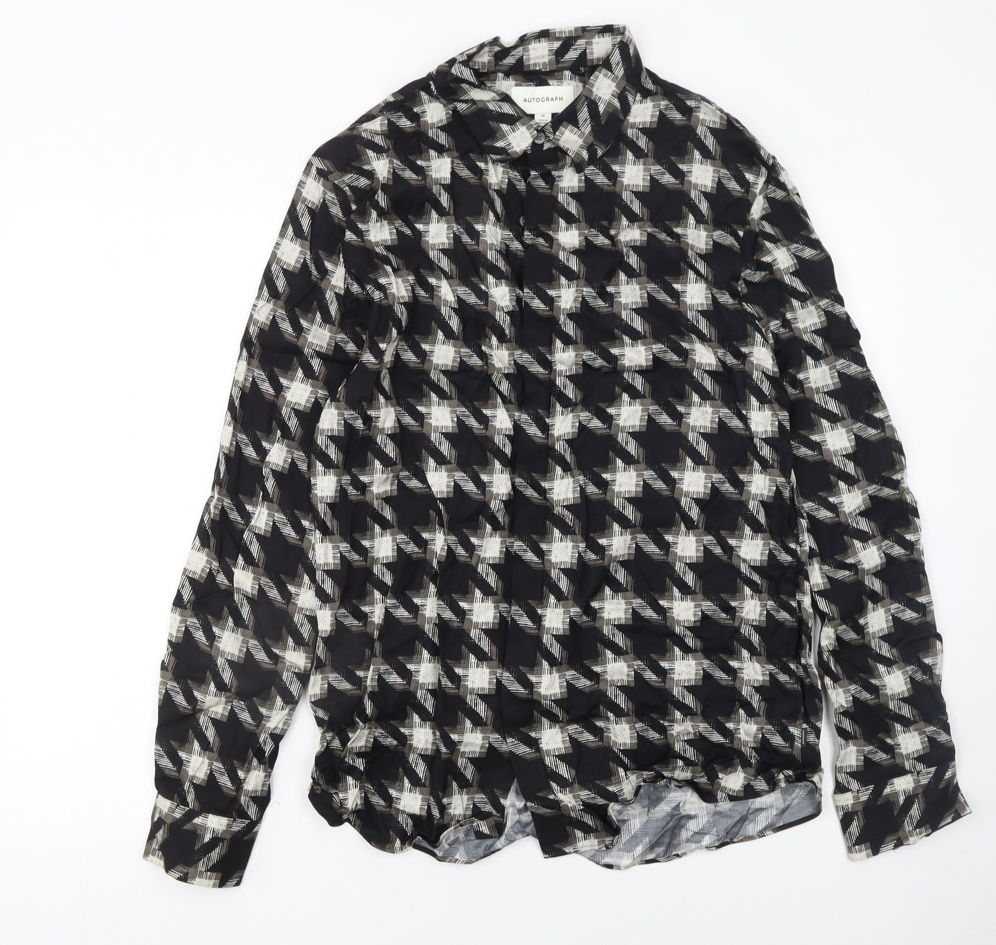 Marks and Spencer Autograph Men's Black Check Long Sleeve Button-Up Shirt M