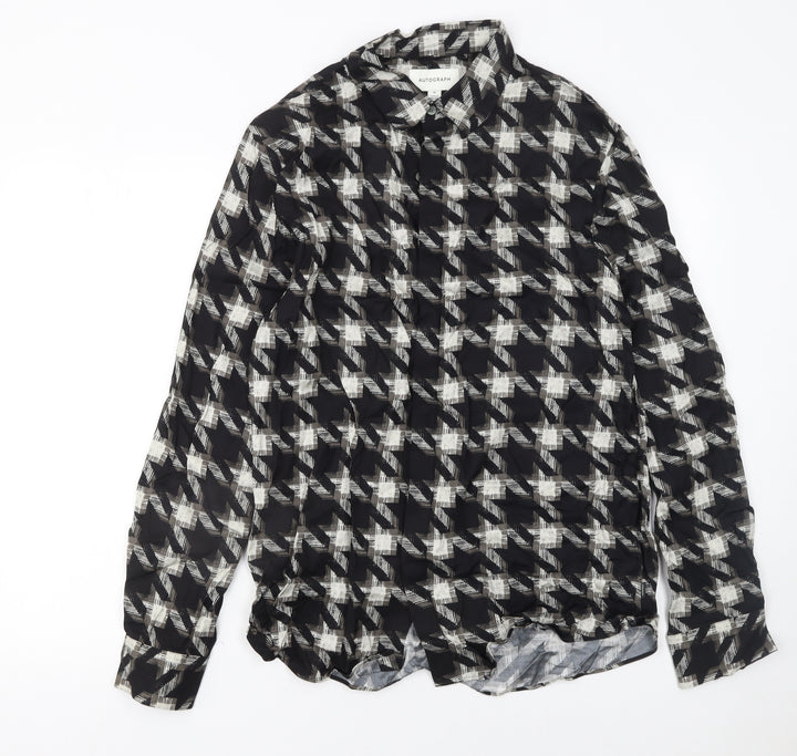Marks and Spencer Autograph Men's Black Check Long Sleeve Button-Up Shirt M