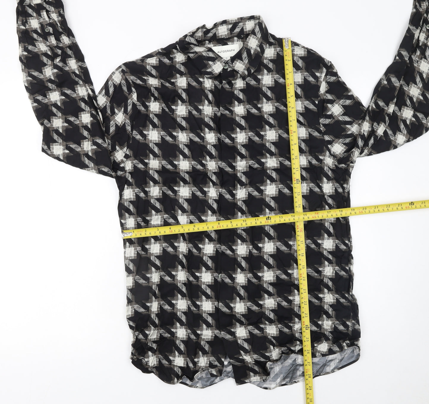 Marks and Spencer Autograph Men's Black Check Long Sleeve Button-Up Shirt M