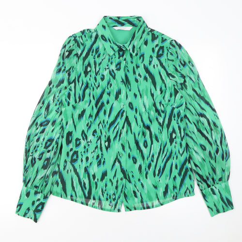 Michelle Keegan Women’s Green Animal Print Long Sleeve Blouse Size 8