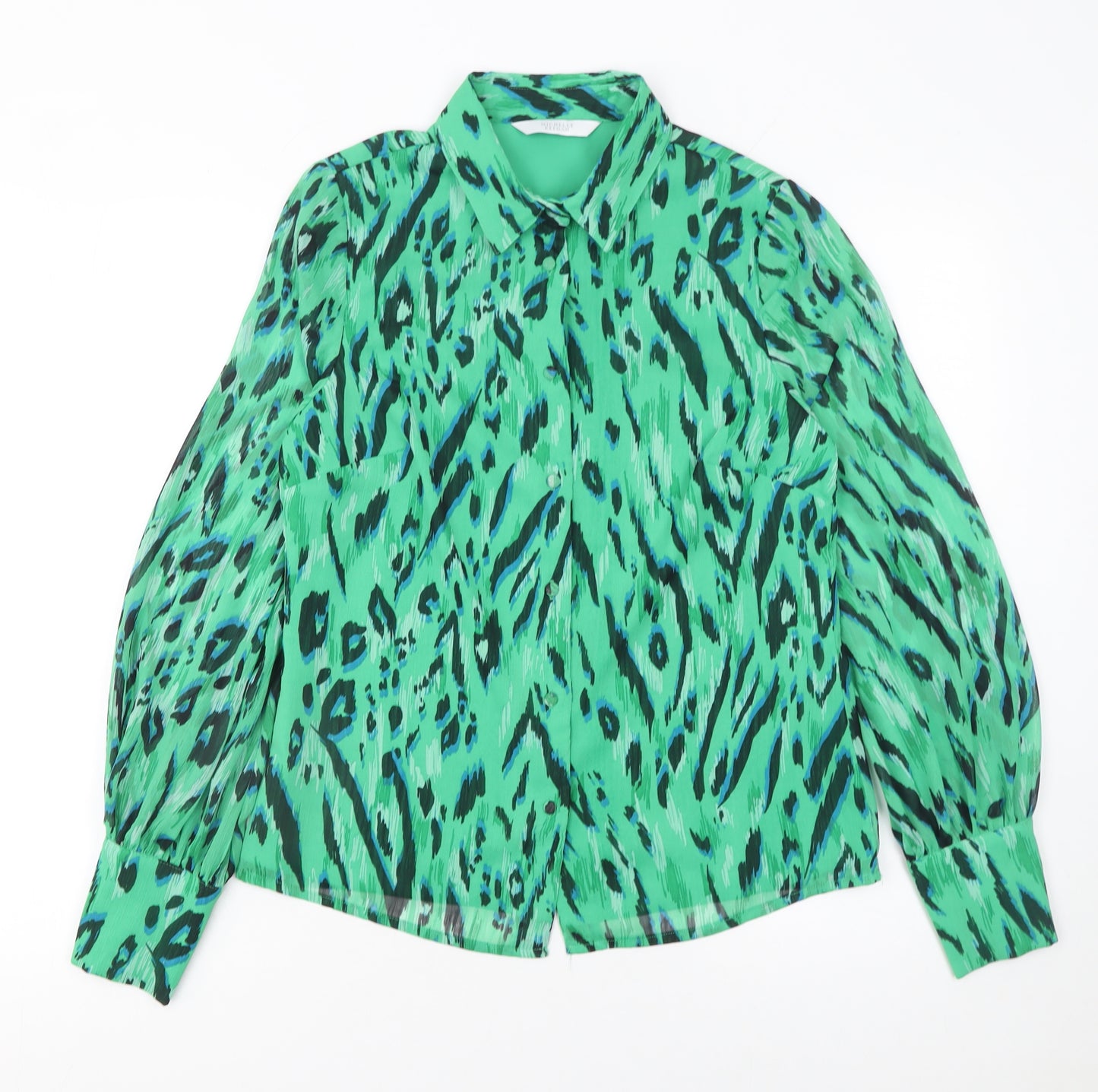 Michelle Keegan Women’s Green Animal Print Long Sleeve Blouse Size 8