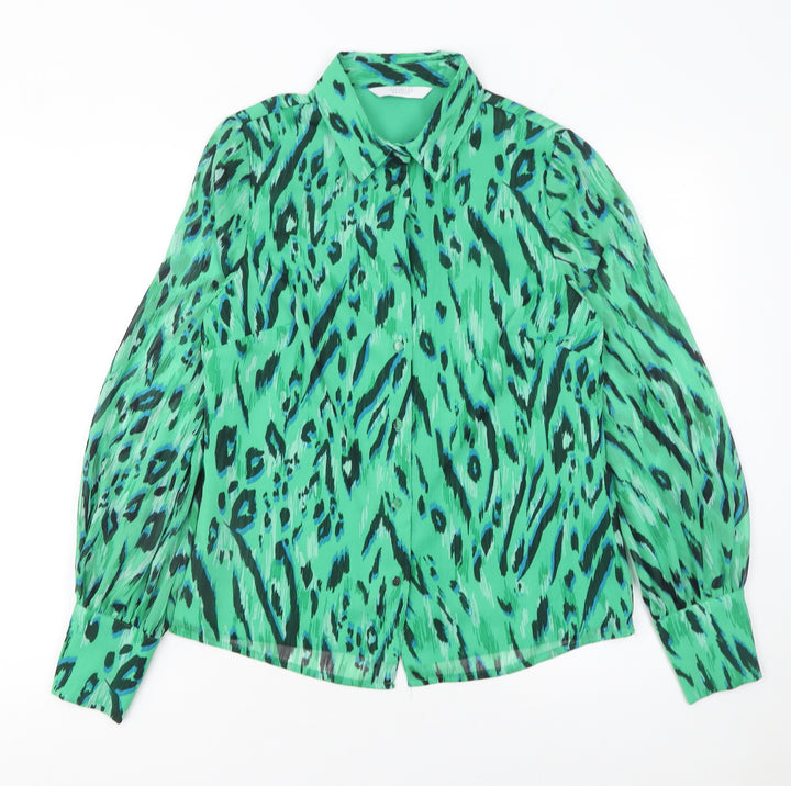 Michelle Keegan Women’s Green Animal Print Long Sleeve Blouse Size 8
