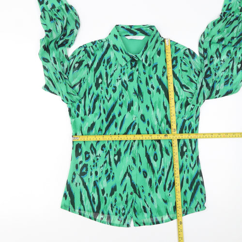 Michelle Keegan Women’s Green Animal Print Long Sleeve Blouse Size 8