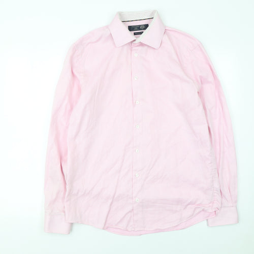 Paul Costelloe Living Men's Pink Medium Cotton Long Sleeve Dress Shirt