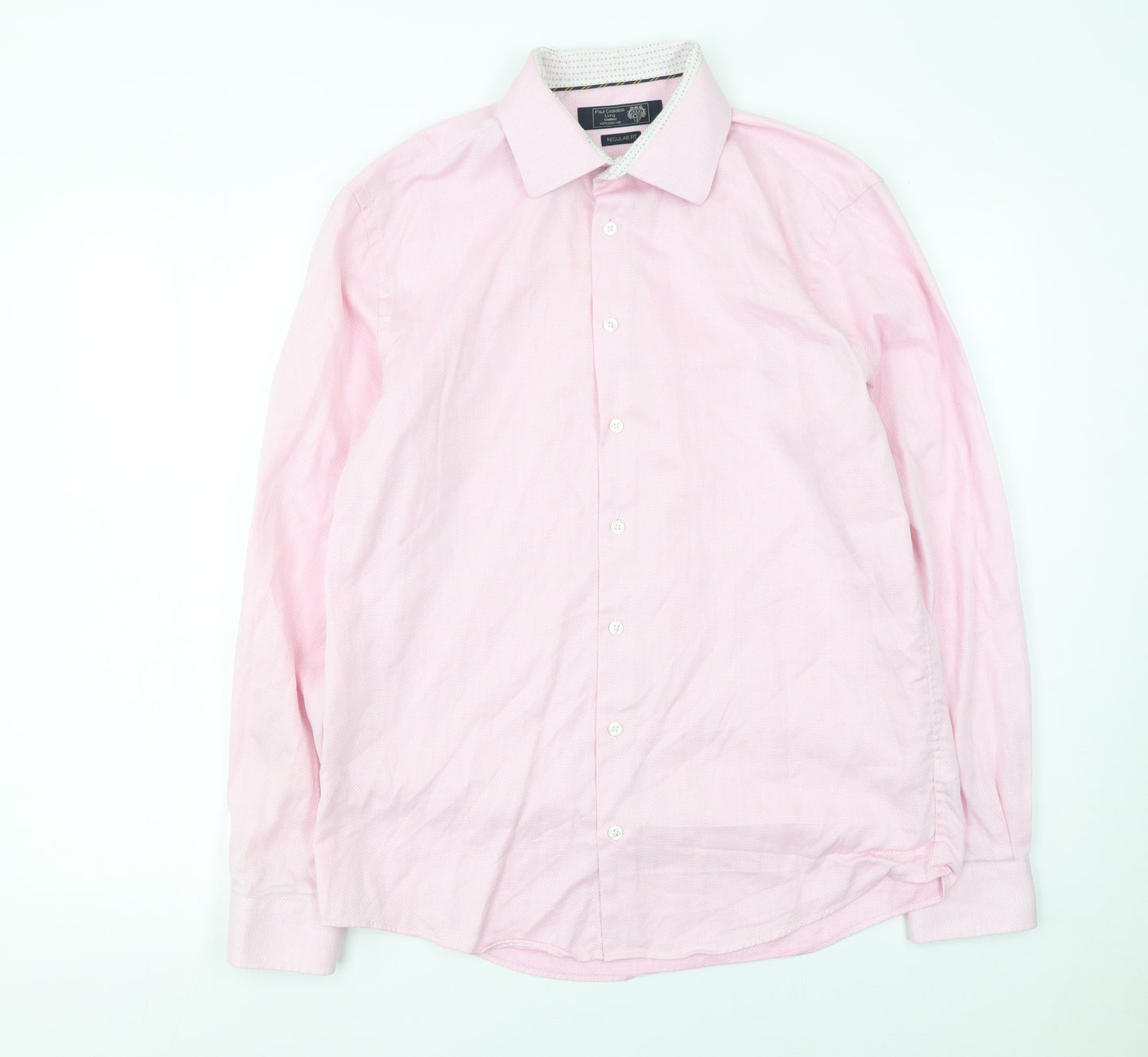 Paul Costelloe Living Men's Pink Medium Cotton Long Sleeve Dress Shirt