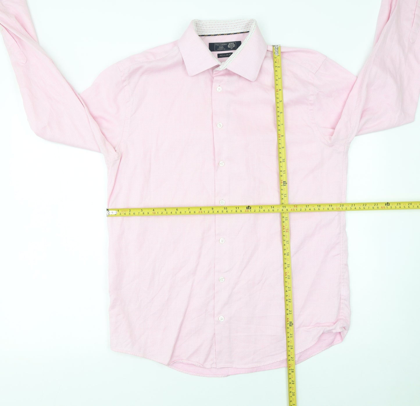 Paul Costelloe Living Men's Pink Medium Cotton Long Sleeve Dress Shirt