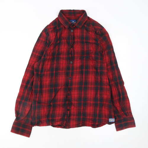 Tom Tailor Men's Red Plaid Cotton Button-Up Shirt Size 14