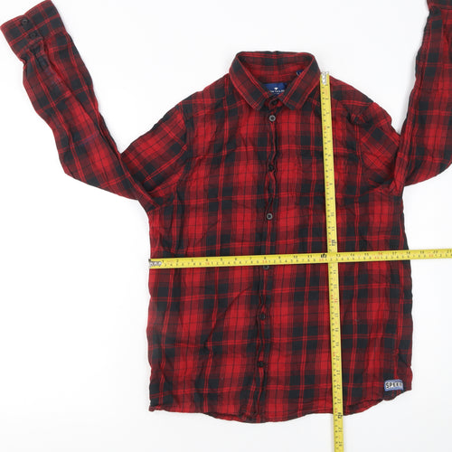 Tom Tailor Men's Red Plaid Cotton Button-Up Shirt Size 14