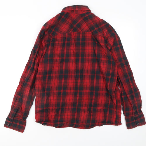 Tom Tailor Men's Red Plaid Cotton Button-Up Shirt Size 14