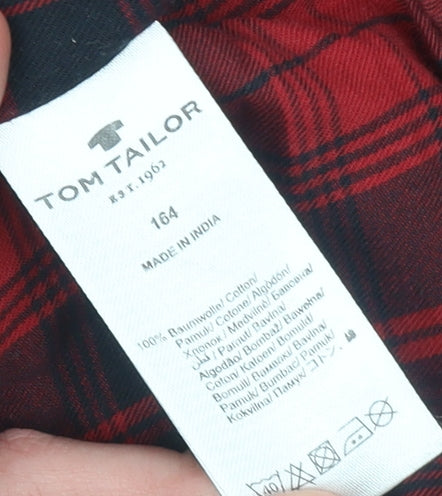 Tom Tailor Men's Red Plaid Cotton Button-Up Shirt Size 14