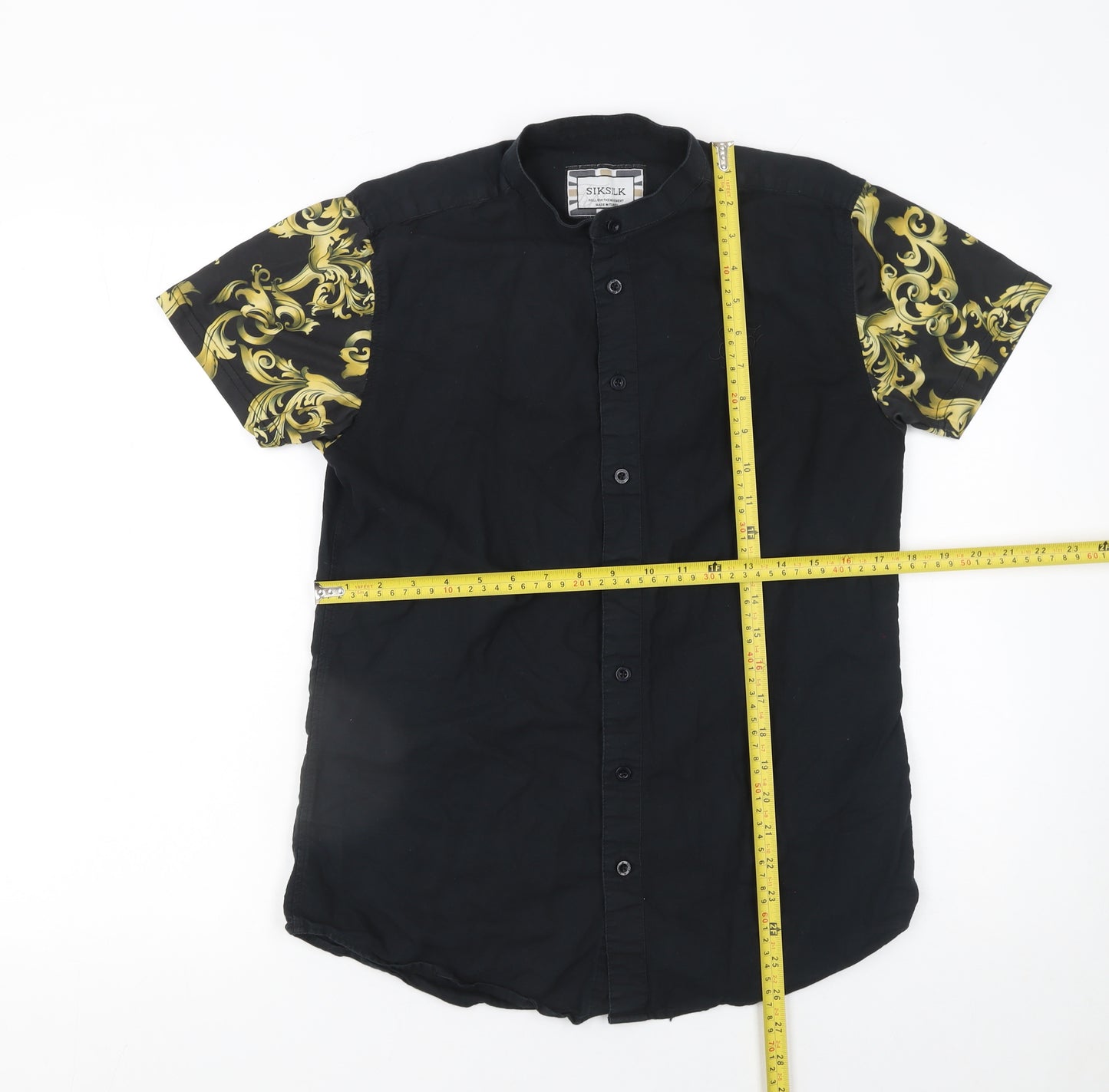 SikSilk Men's Black and Gold Short Sleeve T-Shirt M Baroque Style