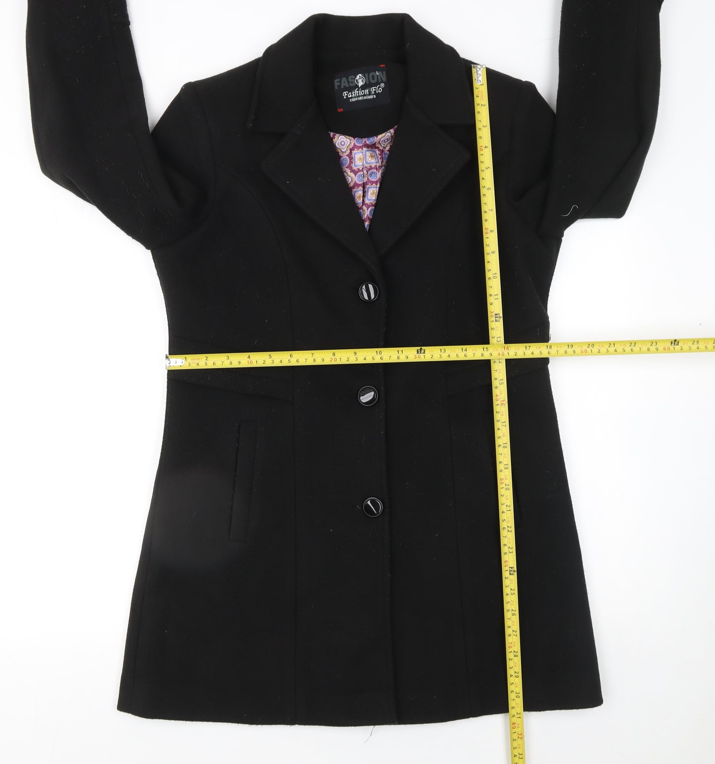 Fashion Flo Women's Black Wool Blend Mid-Length Overcoat L