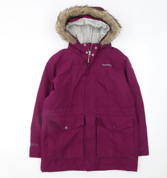 Craghoppers Girls Purple Waterproof Hooded Parka Coat Age 11-12 Years