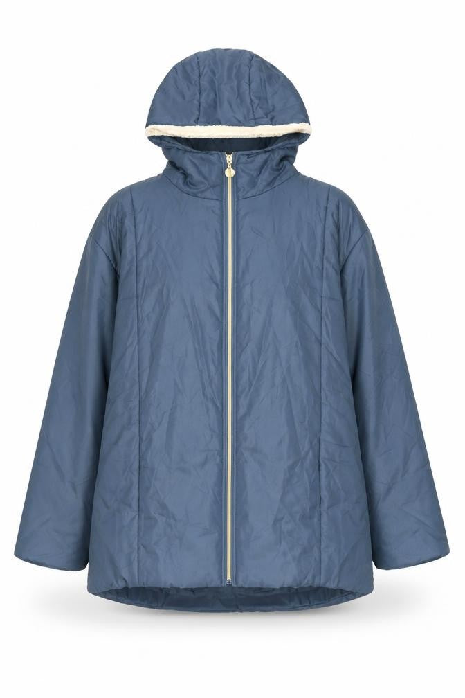 Nathalie Andersen Women Blue L Puffer Jacket Hooded Lined Zip Winter Coat