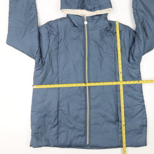 Nathalie Andersen Women Blue L Puffer Jacket Hooded Lined Zip Winter Coat