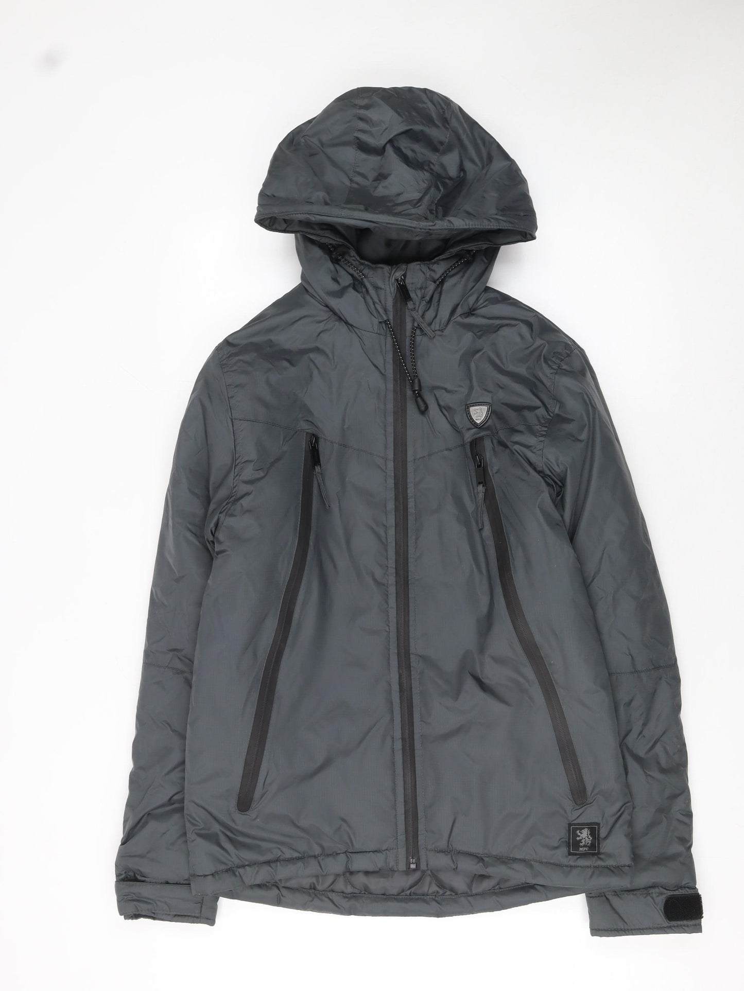 BORO 1876 Men's Grey Hooded Puffer Jacket Size S Windproof Outdoor