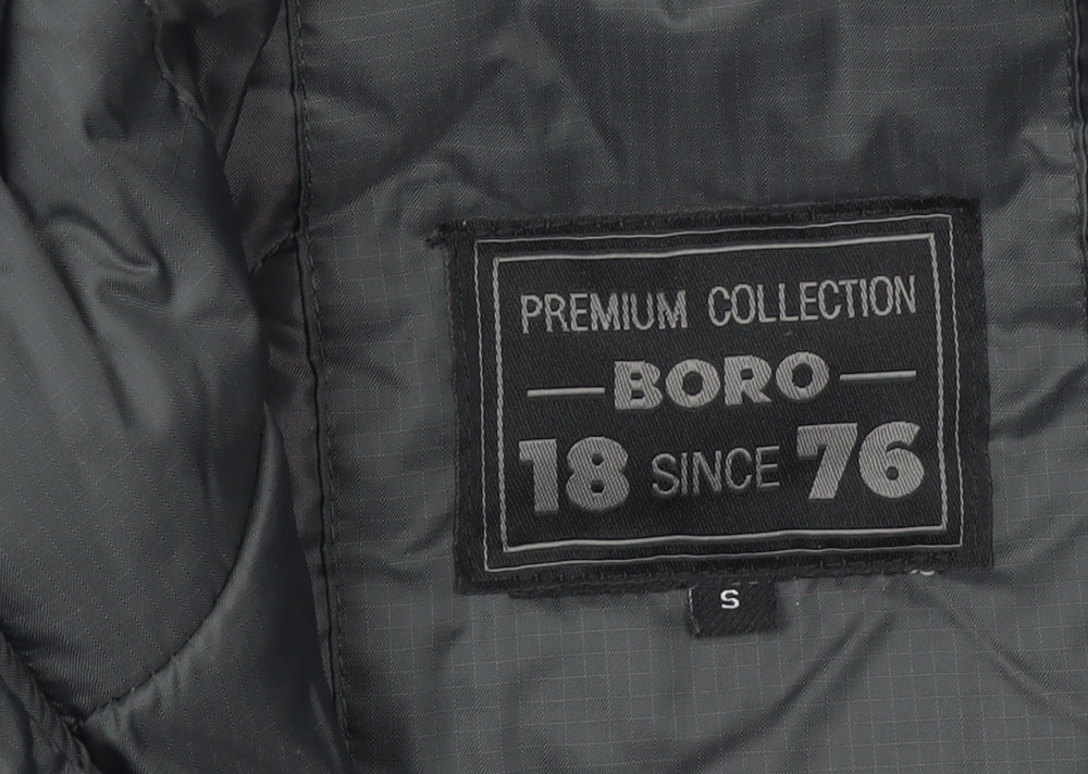 BORO 1876 Men's Grey Hooded Puffer Jacket Size S Windproof Outdoor
