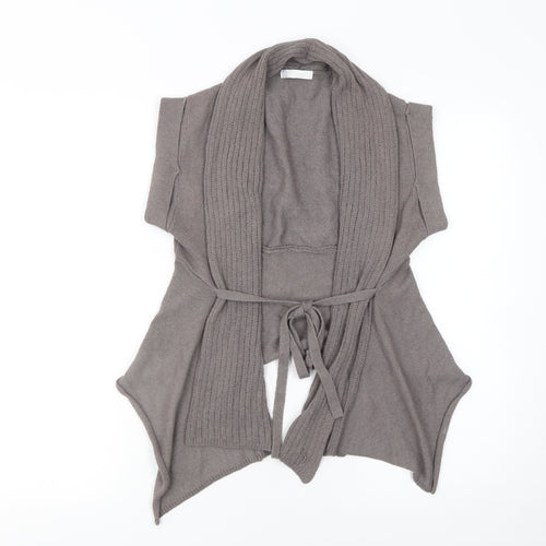 Promod Women's Grey Belted Knit Short Sleeve Cardigan Size 6