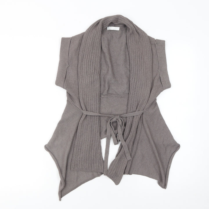 Promod Women's Grey Belted Knit Short Sleeve Cardigan Size 6