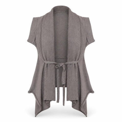 Promod Women's Grey Belted Knit Short Sleeve Cardigan Size 6