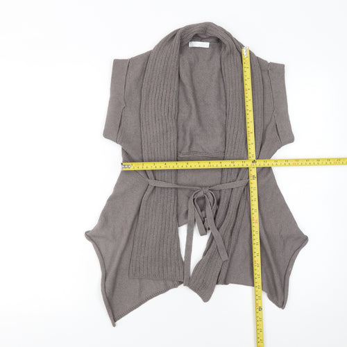 Promod Women's Grey Belted Knit Short Sleeve Cardigan Size 6