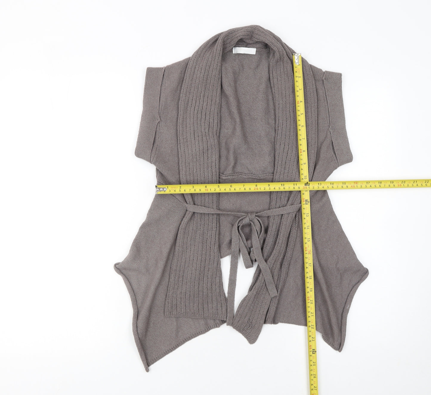 Promod Women's Grey Belted Knit Short Sleeve Cardigan Size 6