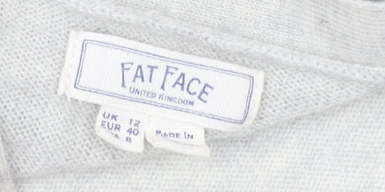 Fat Face Women’s Grey Wool Blend Longline Cardigan Size 12