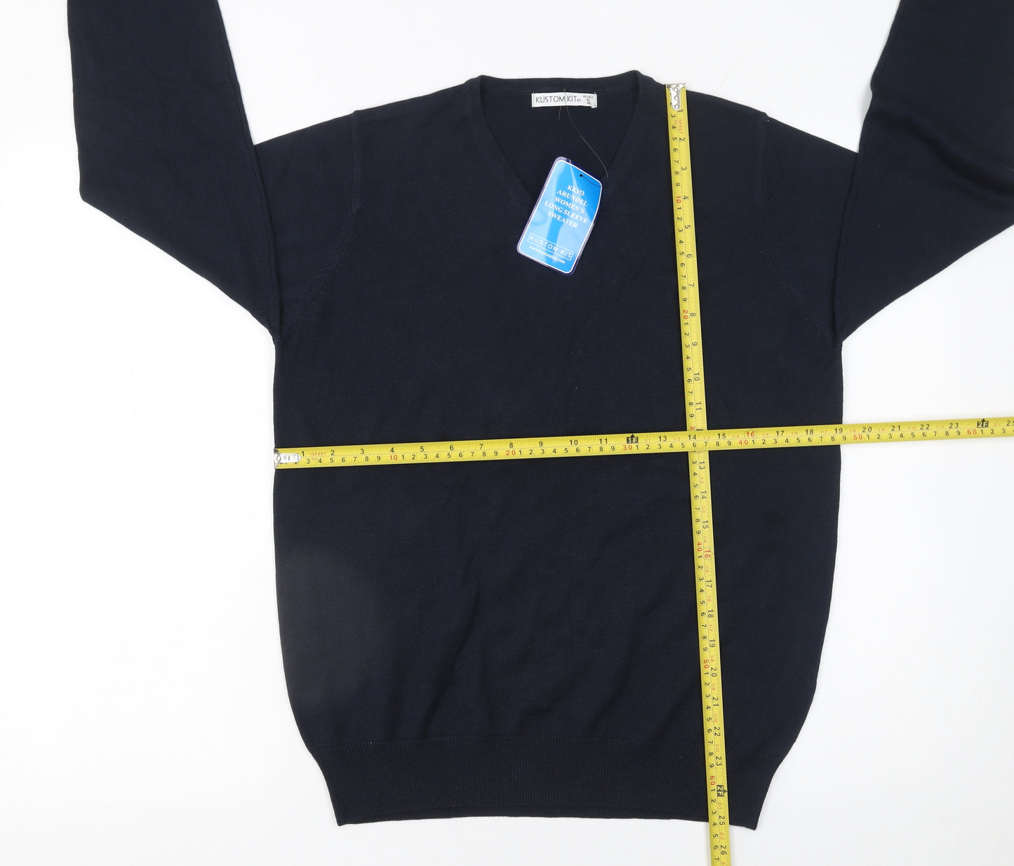 Kustom Kit Women's Black V-Neck Long Sleeve Cotton Blend Jumper Size 12